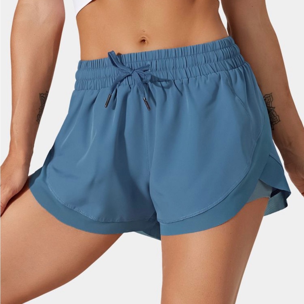 Halara Blue Drawstring Contrast Flowy Mesh 2-in-1 Shorts